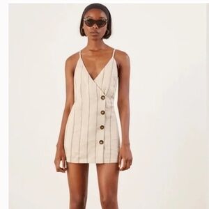 Reformation Cayman Mini Dress Cream Linen Button Down Tank Sleeveless Size M